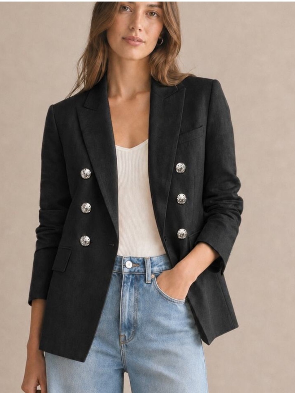 $795 VERONICA BEARD Black linen MILLER Dickey Jacket silver Buttons sz 8
